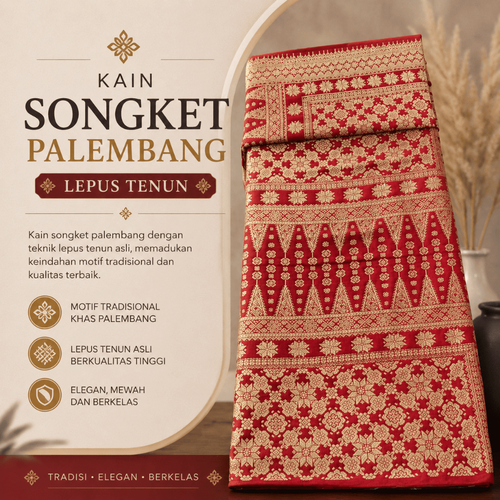 Datia Songket - Kain Songket Palembang Lepus Tenun Tangan Asli - Set Selendang Kebaya Pengantin Mewa