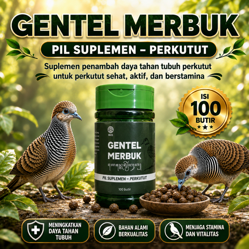 Suplemen Jamu Perkutut GENTEL MERBUK isi 100 Butir Multivitamin Perkutut Jadi Gacor | Perkutut | Per