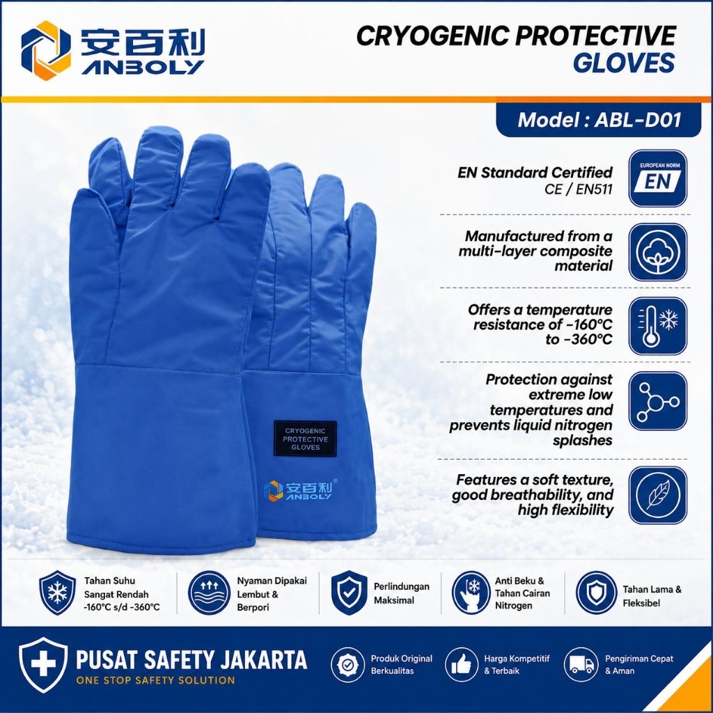 Sarung Tangan Cryogenic Liquid Nitrogen ANBOLY ABL-D01 - Tahan Suhu Rendah Anti Beku