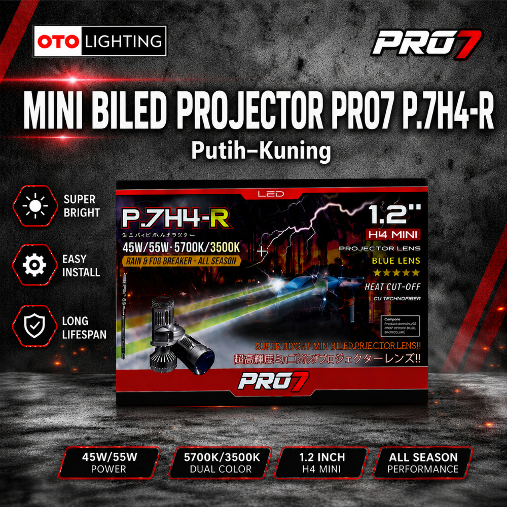 OTOLIGHTING - Mini Projector Biled PRO7 P.7H4-S / P.7H4-R | PNP H4 | Lampu Mobil dan Motor P7H4S & P