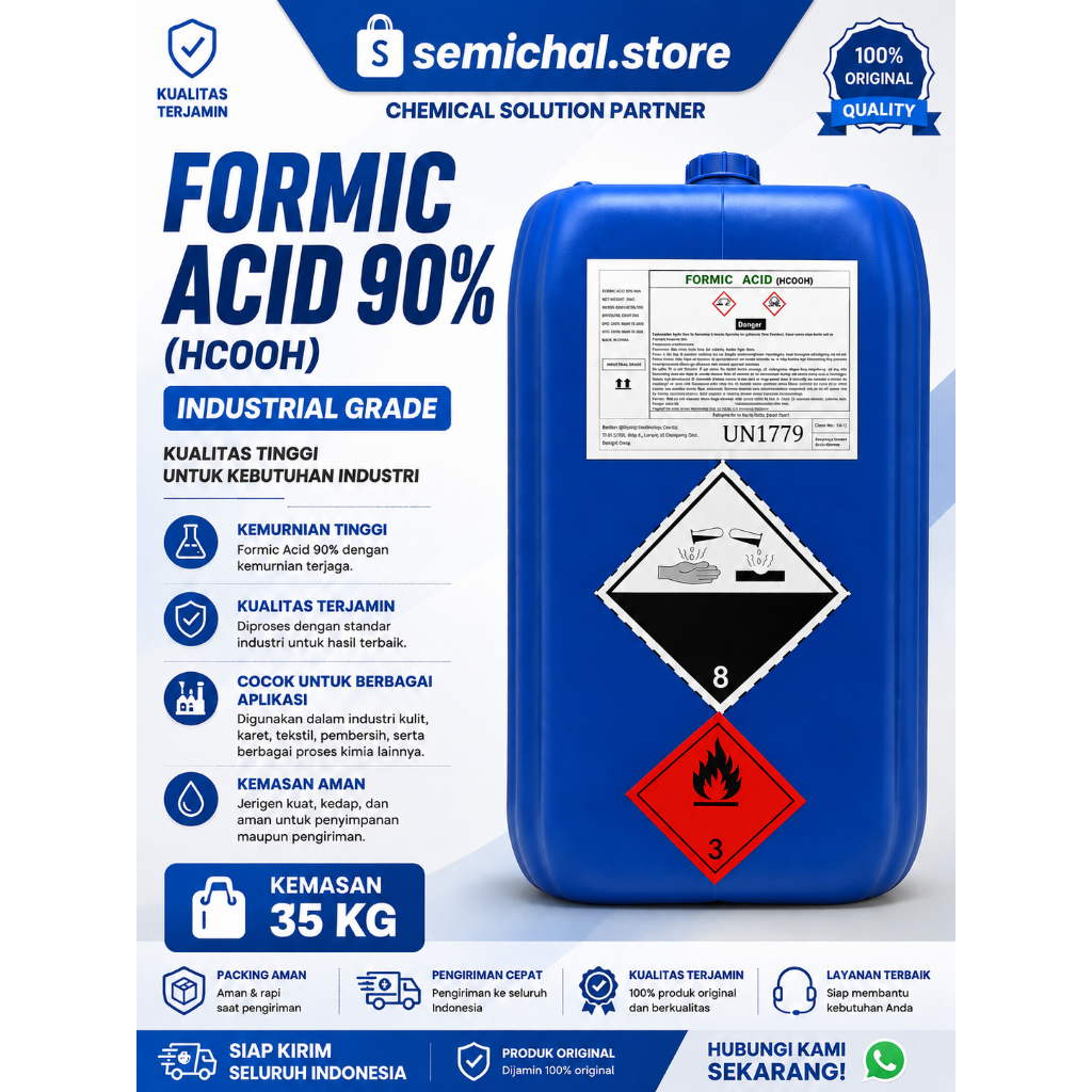 FORMIC ACID 90% ASAM SEMUT (ASAM FORMIAT) INDUSTRIAL GRADE 35KG