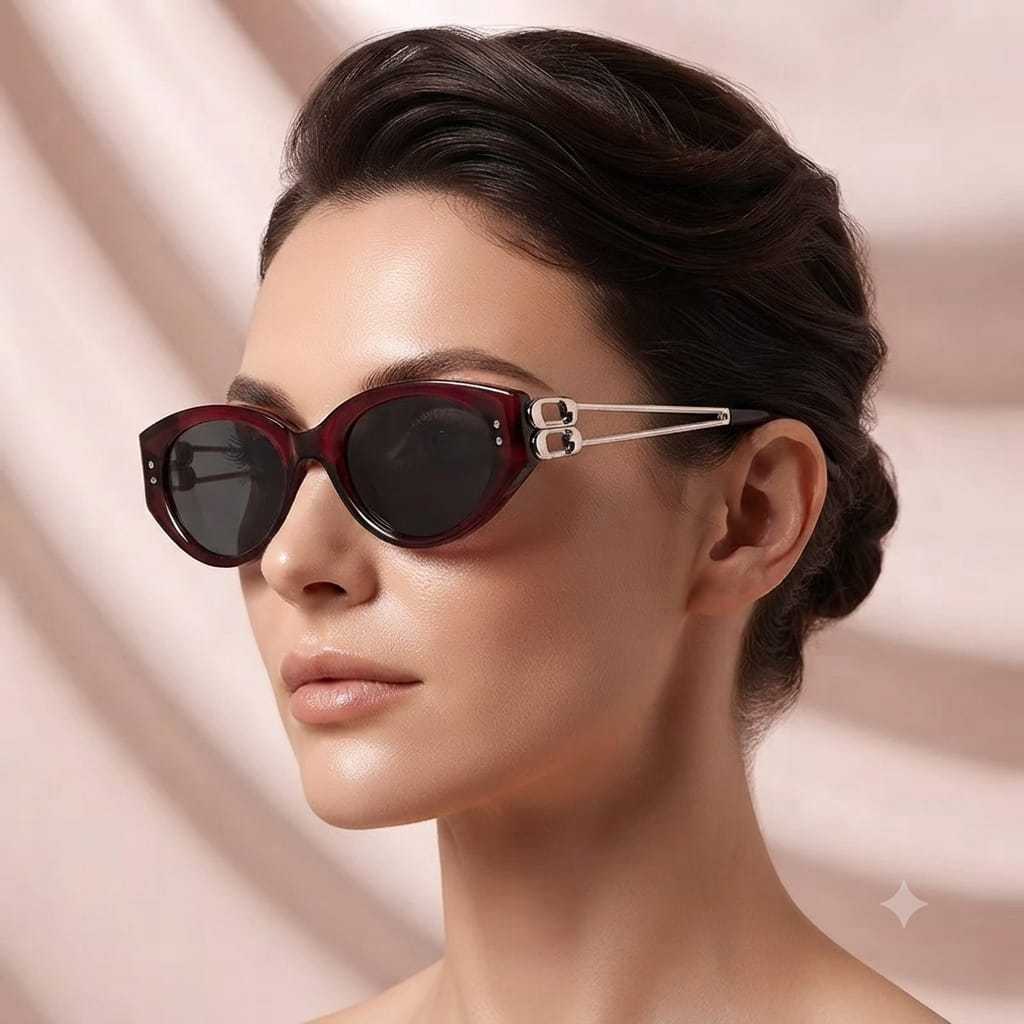 Kacamata Hitam Wanita Cat Eye Premium Elegance Frame Maroon Deep Red UV400 - Trendy & Edgy Sunglasse