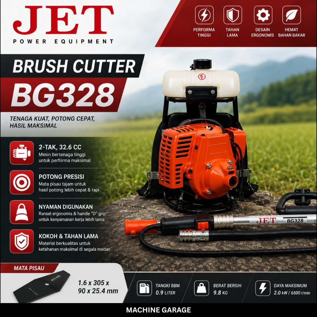 JET BG328 Mesin Babat Rumput Gendong 2 Tak 32.6cc Brush Cutter Ransel Mesin Potong Rumput Alat Pertanian