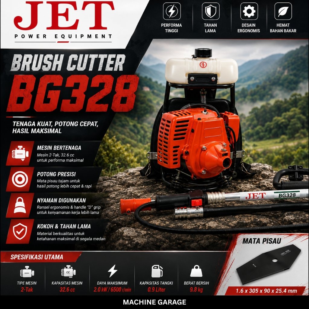 JET BG328 Mesin Babat Rumput Gendong 2 Tak 32.6cc Brush Cutter Ransel Mesin Potong Rumput Alat Pertanian