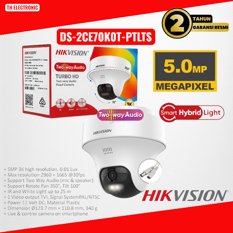 Hikvision DS-2CE70K0T-PTLTS Hikvision 5MP 3K Two Way Audio Pan Tilt Camera Hybrid Light CCTV Kamera 