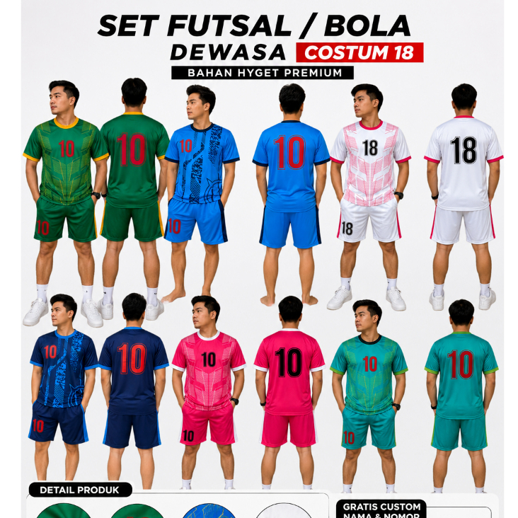 Kostim Bola Jersey Tim 18 Setel No 219 SepakBola Motif Batik Salur Keren Terbaru Bagus 1 Paket