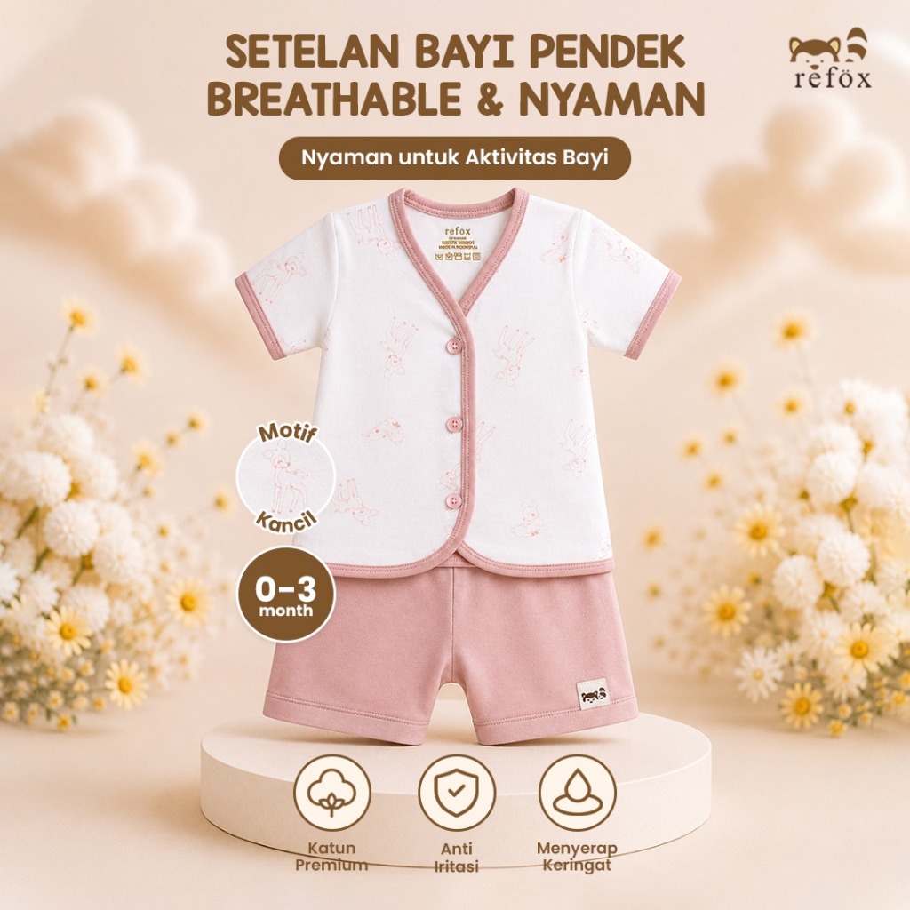 0 - 3 bulan Refox - Setelan Baju Celana Pendek Bambii 0 - 3 months