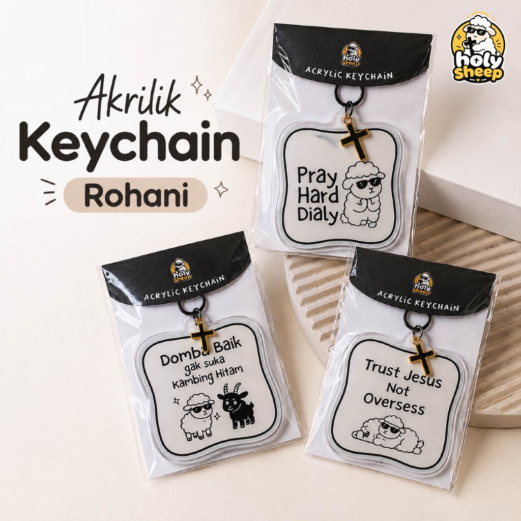 Keychain Akrilik Holysheep Gantungan Kunci Ganci Gereja Rohani Bag Charm Souvenir Kristen Katolik Me