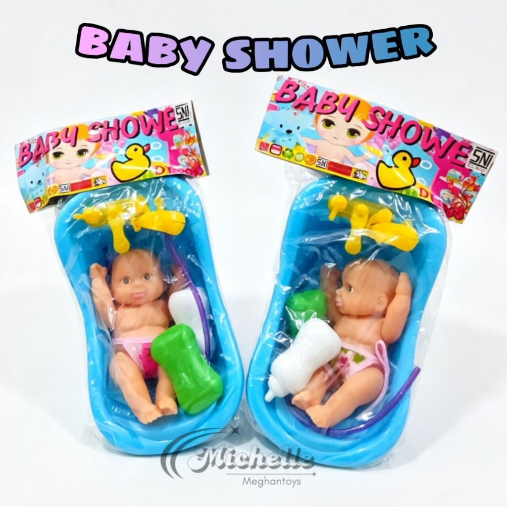Mainan Anak Boneka Bayi Mandi Baby Shower & Bathtub Set Bak Mandi Mini Aksesoris SNI Edukatif