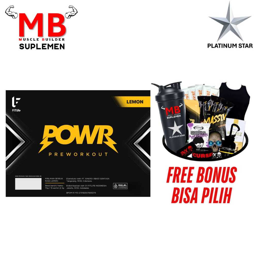POWR Fitlife 15 sachets Fit Life Power Pre Workout PreWorkout BPOM Suplemen Tenaga Power Stamina Gym