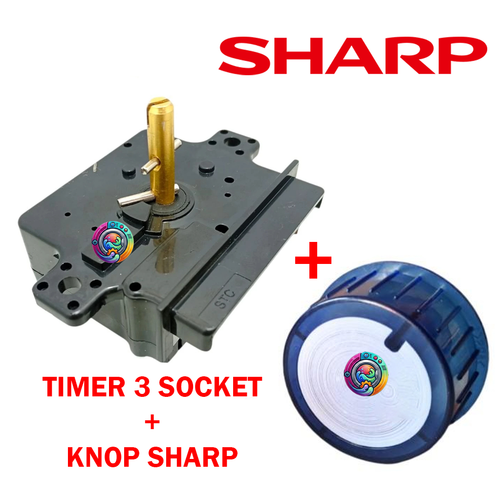 Timer Wash Pencuci 3 Socket + Knop BIRU Mesin Cuci 2 Tabung SHARP ES-T1090 ES-971DM