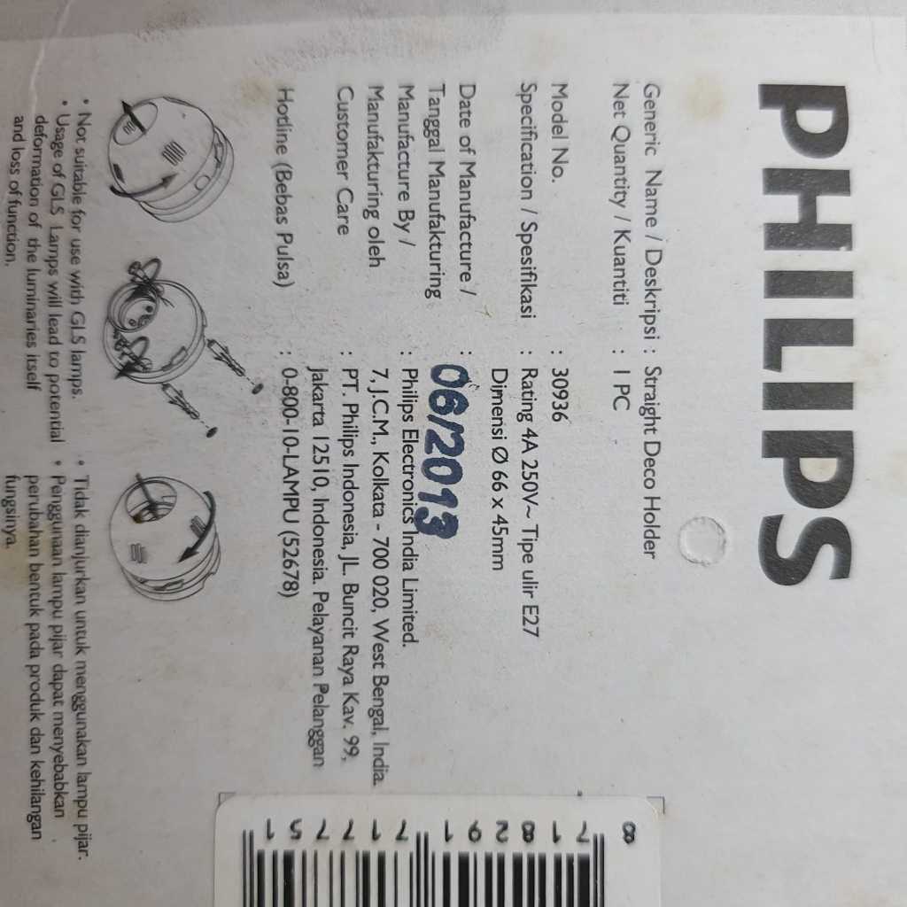 Fitting Plafon PHILIPS Deco Holder Putih E27 - Rumah Lampu