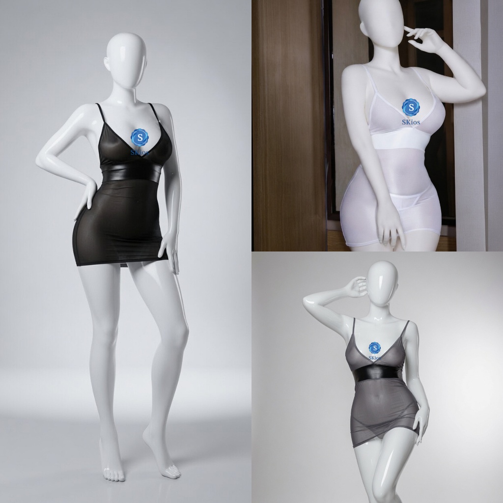 Mini Dress Transparan Silk Bodycon Tanpa Lengan Nightwear L013