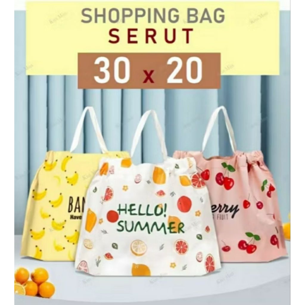 Shopping bag serut kantong plastik serut 30x20 goodie bag packing snack tas serut