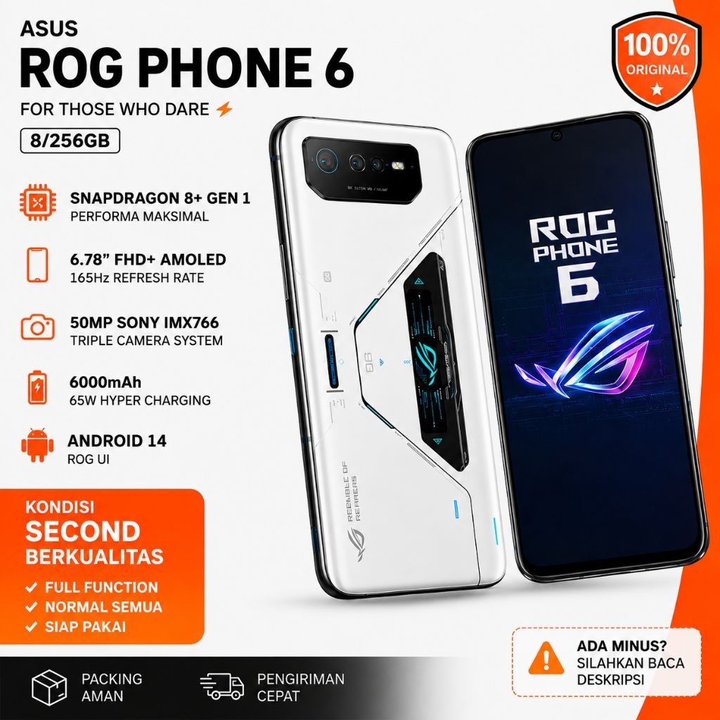HP handphone smartphone gaming ASUS ROG Phone 6 – Hitam RAM 8GB / ROM 256GB batangan resmi indonesia