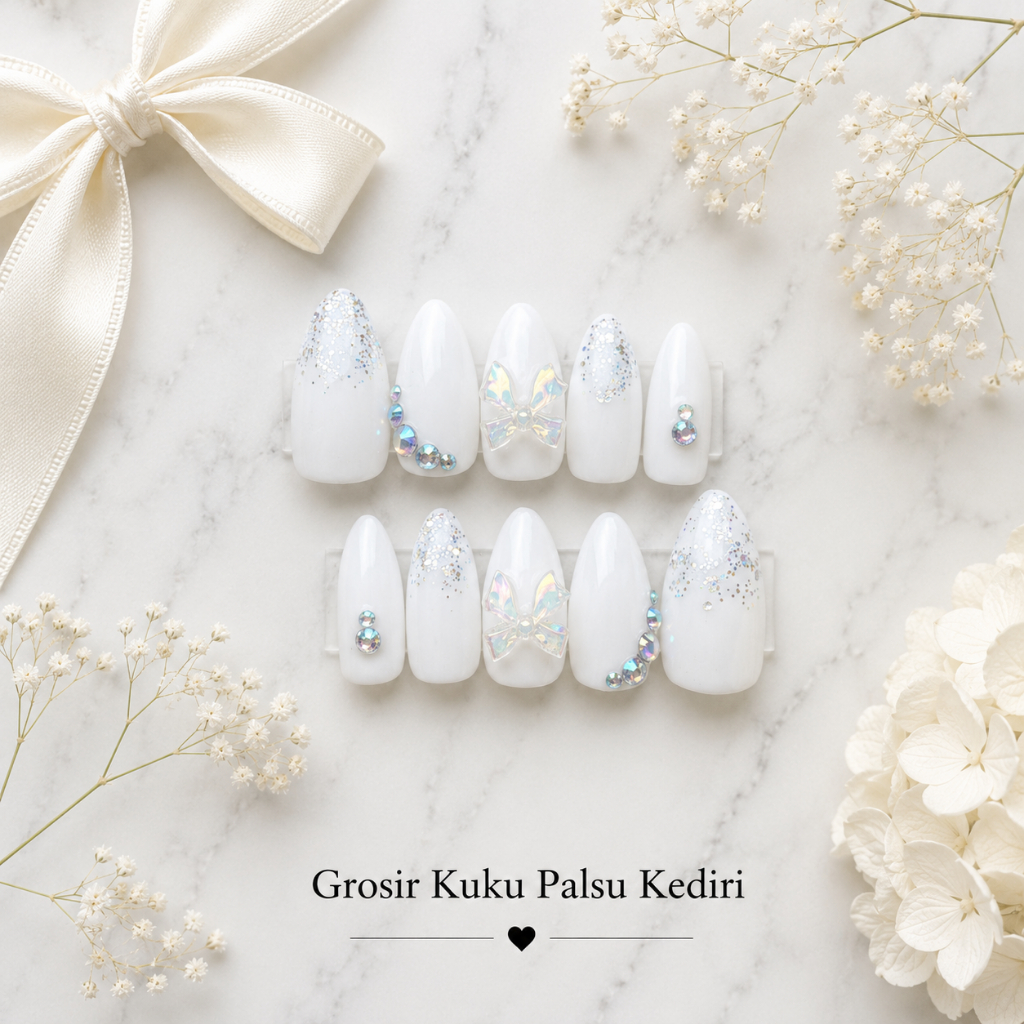 [FREE LEM] Grosir kuku palsu fake nail y2k art press on nails warna a4 putih premium murah kupal pen