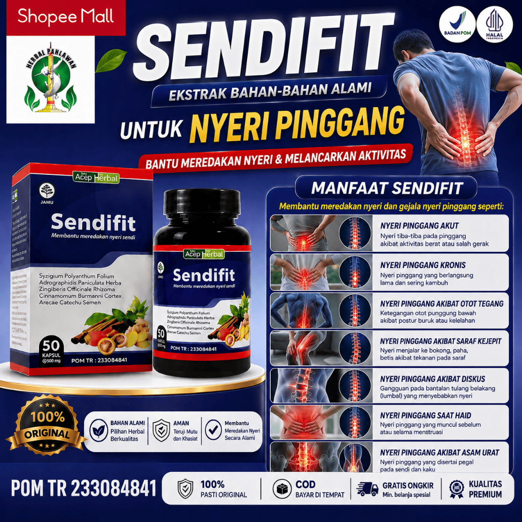 Obat Herbal Nyeri Pinggang, Nyeri Pinggang Saat Haid, Nyeri Pinggang Akut - SendiFit Legalitas BPOM