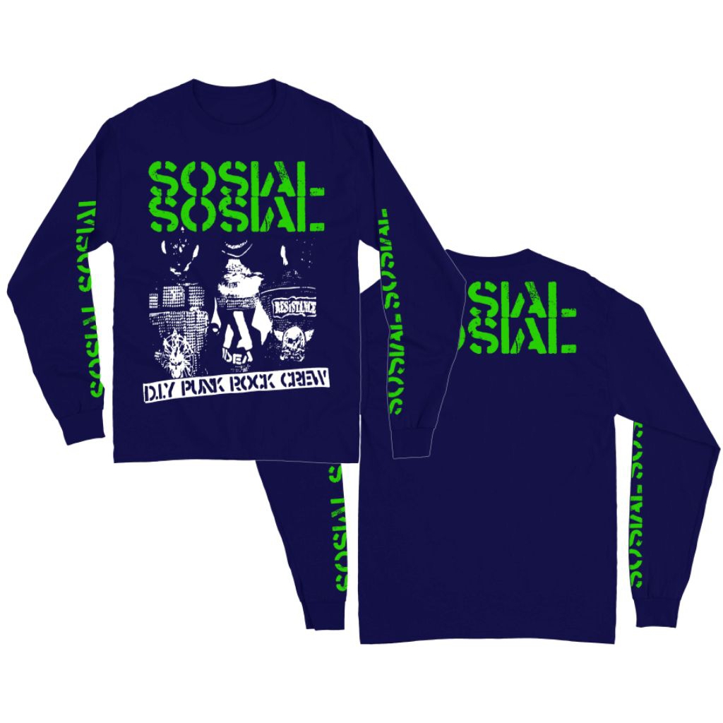 Kaos Band Punk Sosial Sosial - DIY Punk Rock Crew navy Lengan Panjang