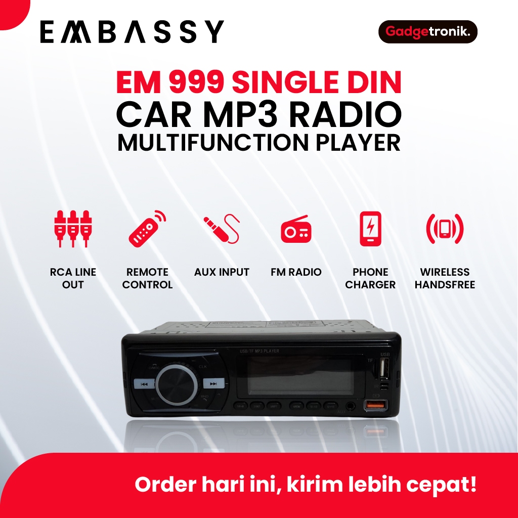 CAR HEAD UNIT SINGLE DIN EMBASSY EM-999 / HEADUNIT SINGLEDIN EMBASY EM999 / MP3 MOBIL / MP3 PLAYER /