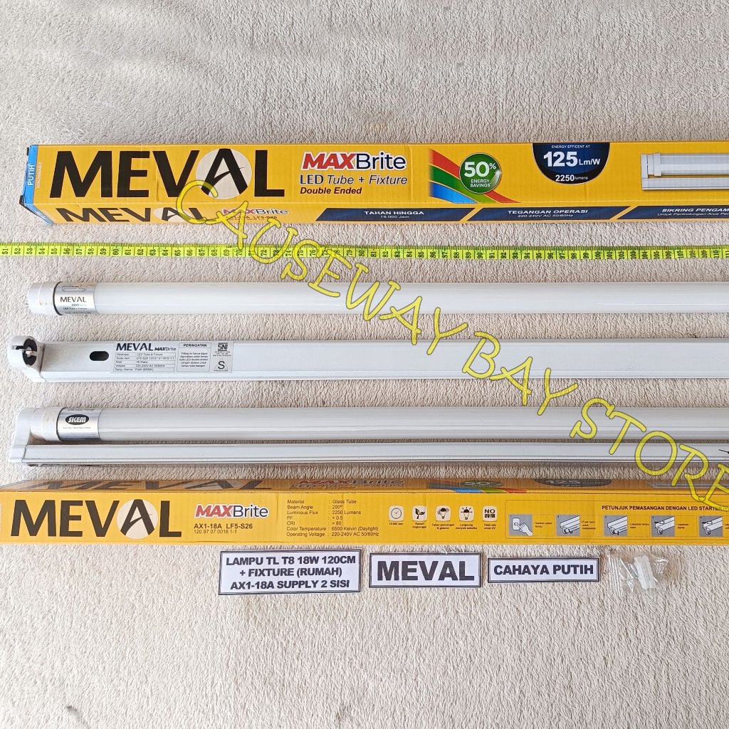 LAMPU TL T8 LED 18W CAHAYA PUTIH 1 SET (LAMPU + RUMAH) MEVAL