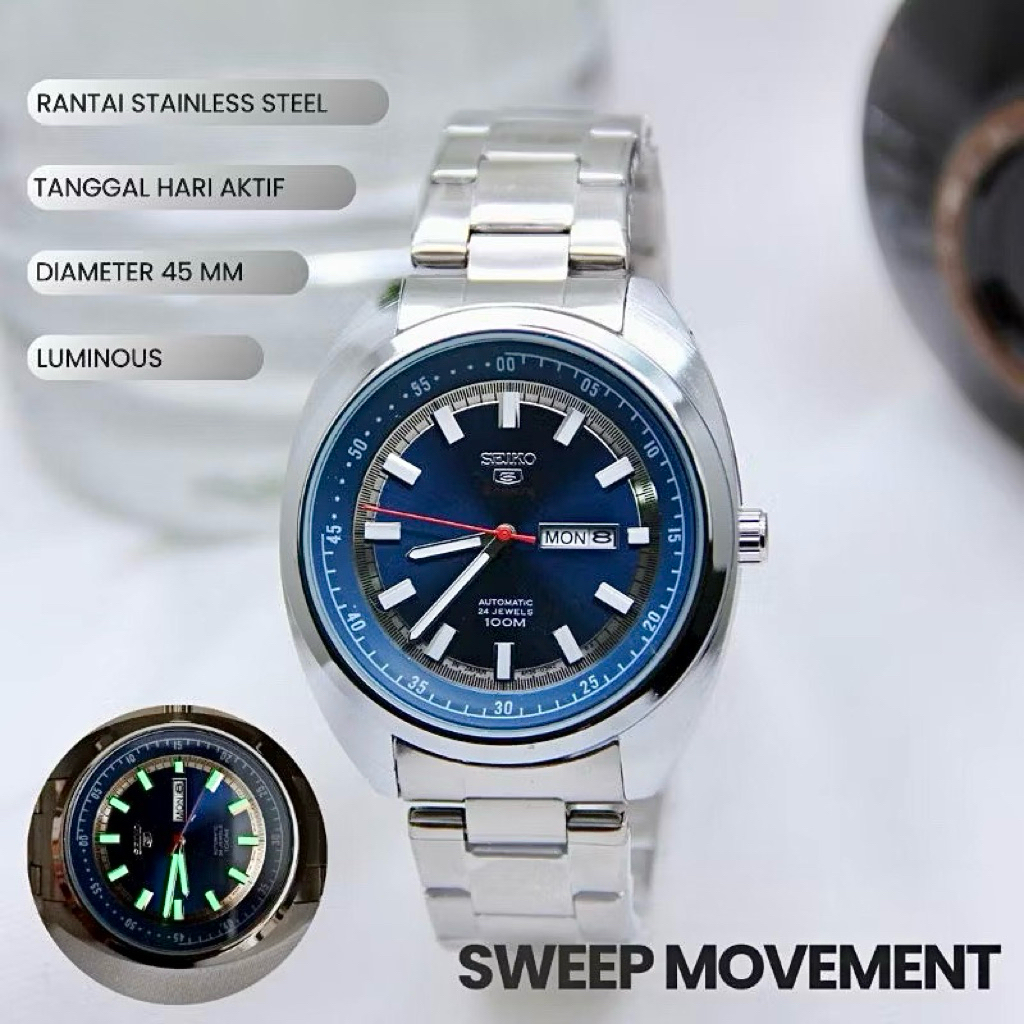 [New] SEIKO - Jam Tangan Pria Seiko 5 Sports Turtle Day-Date Sweep Movement Baterai Rantai Stainless
