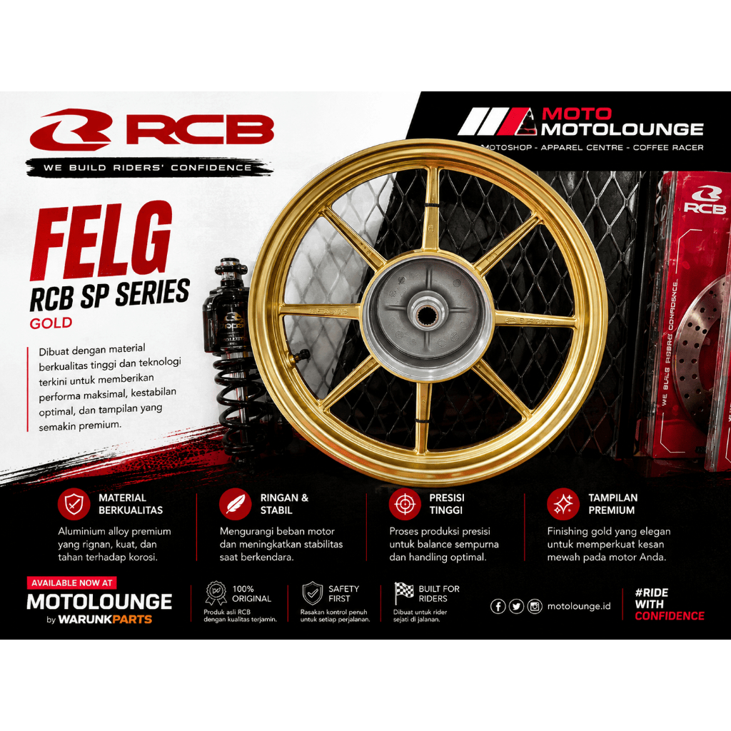RCB Velg Racing SP Series Gold Original | Velg Racing Motor Aluminium Alloy | Ring Depan & Belakang 