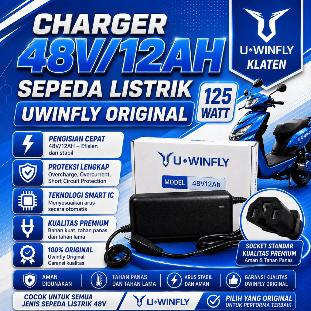 Charger Sepeda Listrik ORIGINAL Uwinfly 48V12Ah D60/D60/ADV/D65/D65ADV/D70/D75/D66A/D66B/T60D7S/D8S 