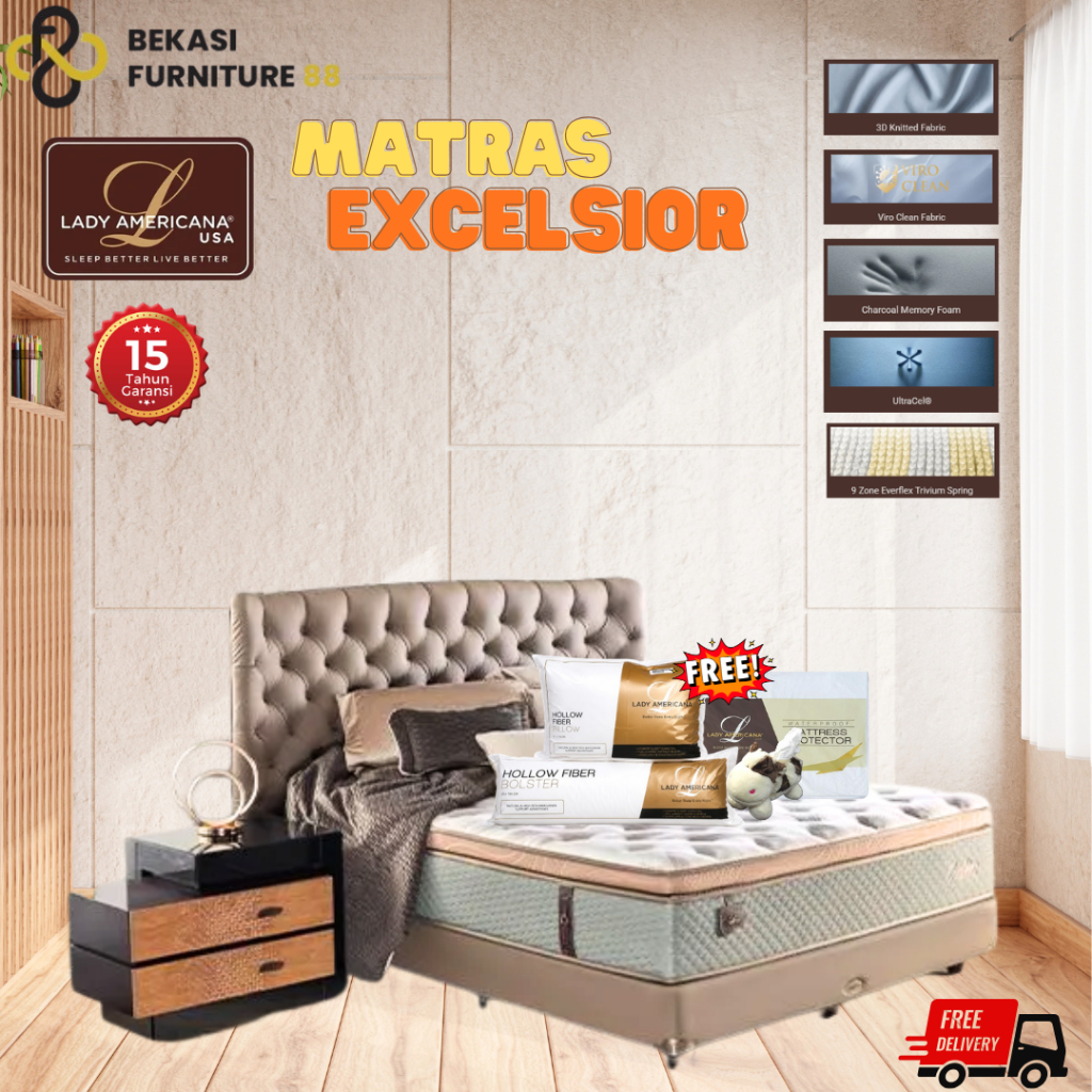 FULL SET Kasur Springbed Lady Americana Excelsior New Edition ukuran 100,120,160,180,200x200