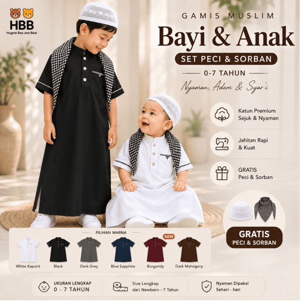 BEE AND BEAR KOKO GAMIS BAYI GRATIS PECI DAN SORBAN 0 1 2 3 4 5 6 TAHUN