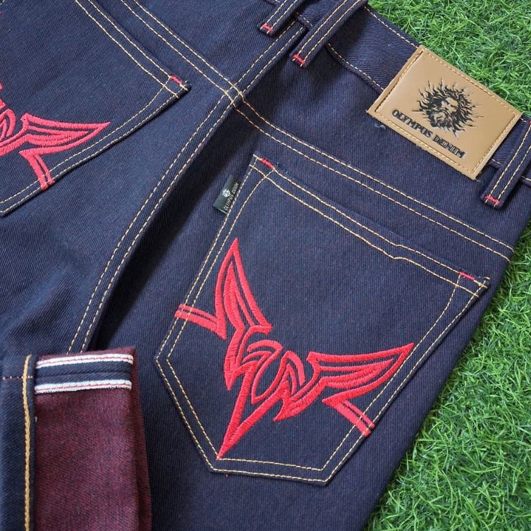 Celana Panjang Denim Selvedge Ridline Merah Black Indigo