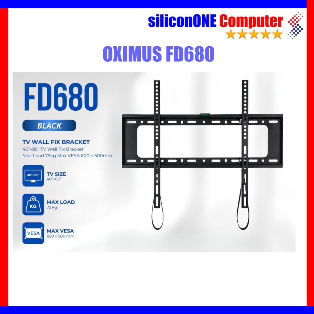 Oximus FD680 Black Wall Fix Bracket TV LED LCD Smart TV Wall Mount Fixed 40-85 Inch