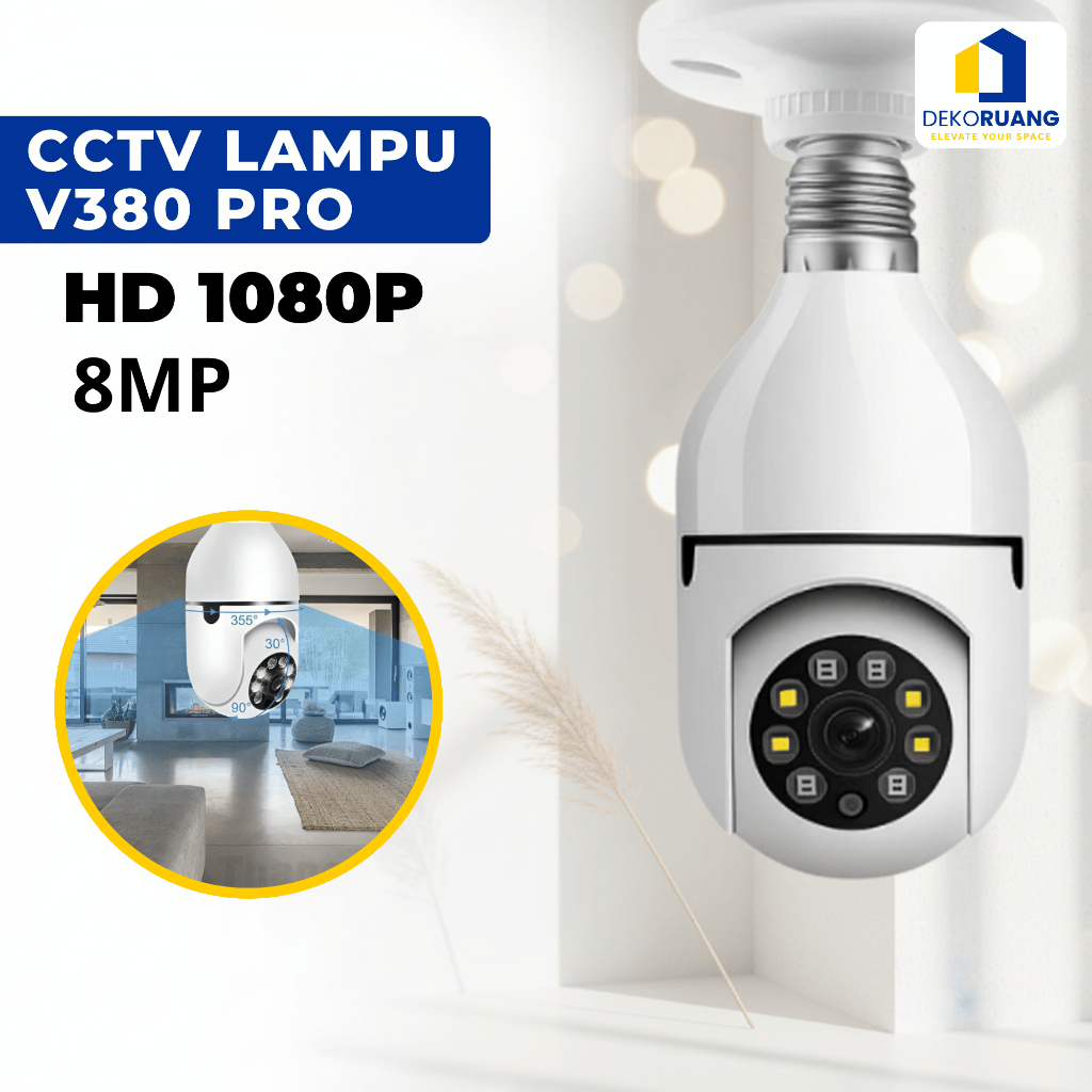 CCTV V380 Pro Tanpa Kabel 8MP CCTV Lampu Bohlam Indoor Wifi 360 PTZ