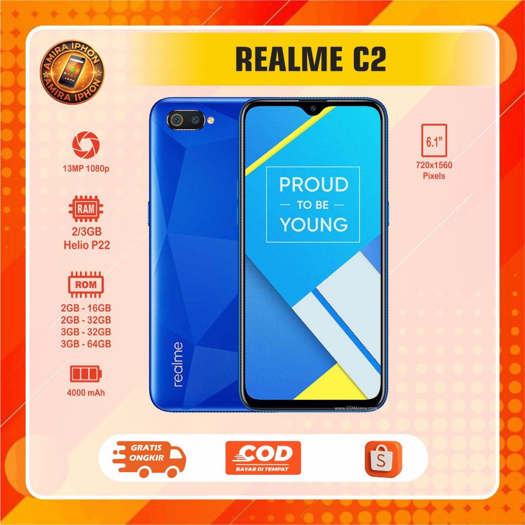 REALME  C2 RAM 2/16GB RAM 2/32 RAM 3/32GB RAM 3/64GB  HP normal second siap pakai