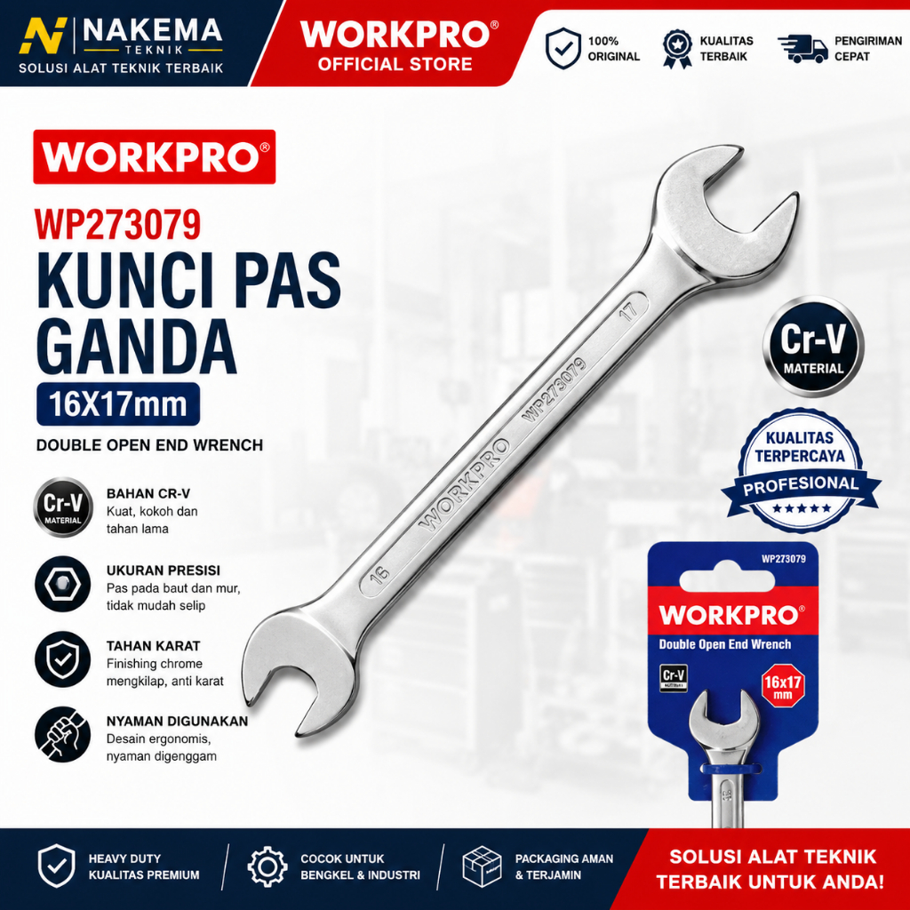 Kunci Pas Ganda 16X17mm (Cr-V) WORKPRO WP273079