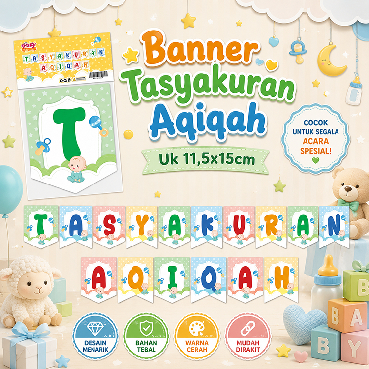 (1 Set) Banner Tasyakuran Aqiqah Anak + tali, Dekor Aqiqah, banner aqiqah anak