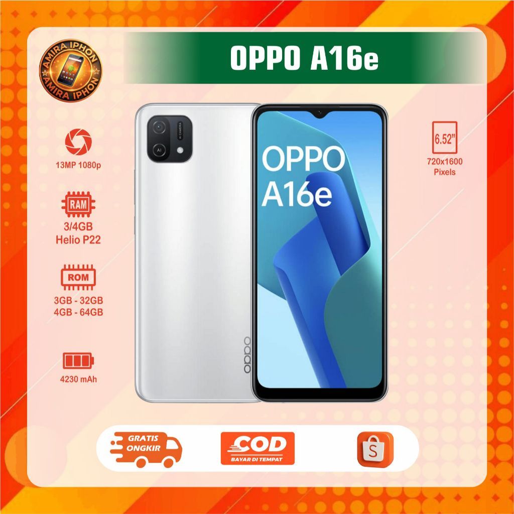 OPPO A16e RAM 3/32GB RAM 4/54GB HP second siap pakai
