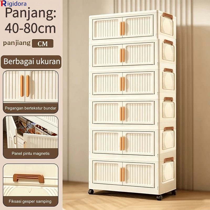 Rigidora Panjang:40-80cm Lemari Plastik Jumbo Lemari Plastik Lipat Penyimpanan Serbaguna Roda Loker 