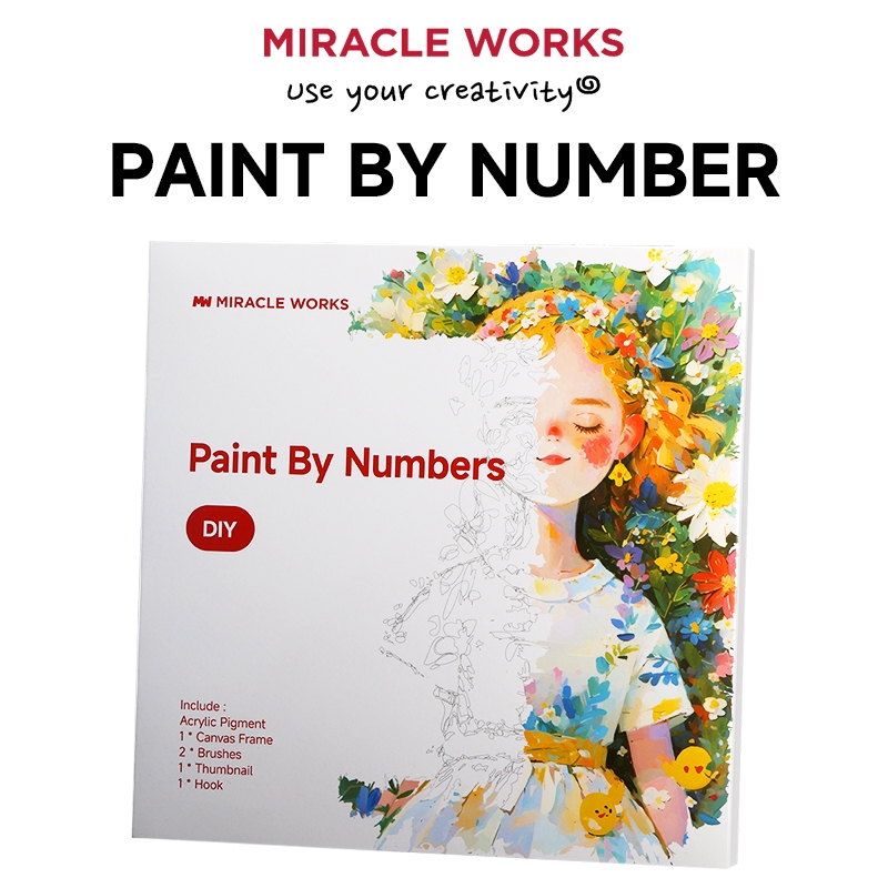 MIRACLE WORKS Paint By Number Kit Kotak Lukisan Kanvas DIY Painting Canvas Frame Acrylic Paint Digit
