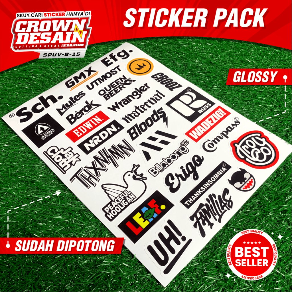 Stiker Pack Series Brand Lokal Brand Casual Isi 30 pcs / Paket Stiker Brand Lokal Vinyl Hologram Sat
