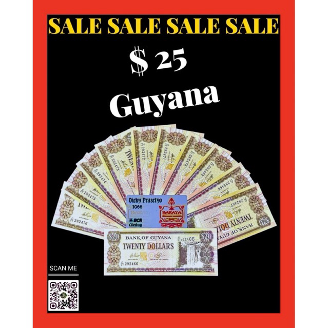 UANG ASING 25 DOLLAR GUYANA