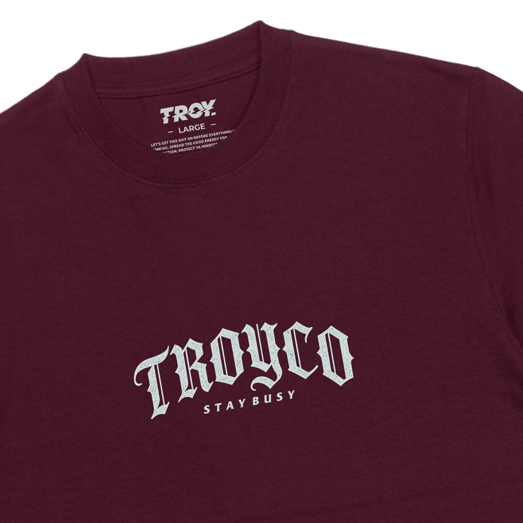 Troy Company T-Shirt Maroon Medieval - Kaos Pria Lengan Pendek Merah Maroon MTD 3671