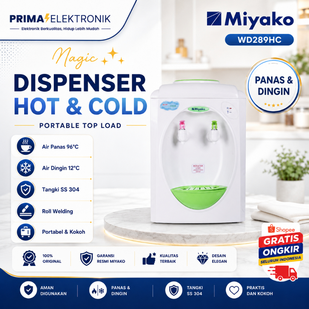 MIYAKO DISPENSER GALON ATAS WD-289HC/WD289HC/WD289 HC/WD 289HC/WD-289 HC/WD 289 HC/ORIGINAL GARANSI