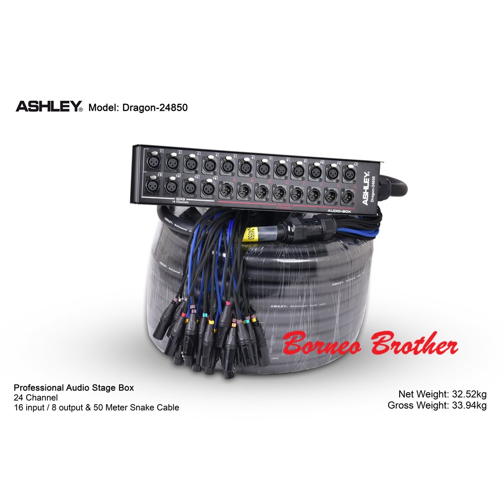 Ashley Dragon-24850 Original Snake Kabel 24 Channel 50 Meter 16 Input / 8 Output