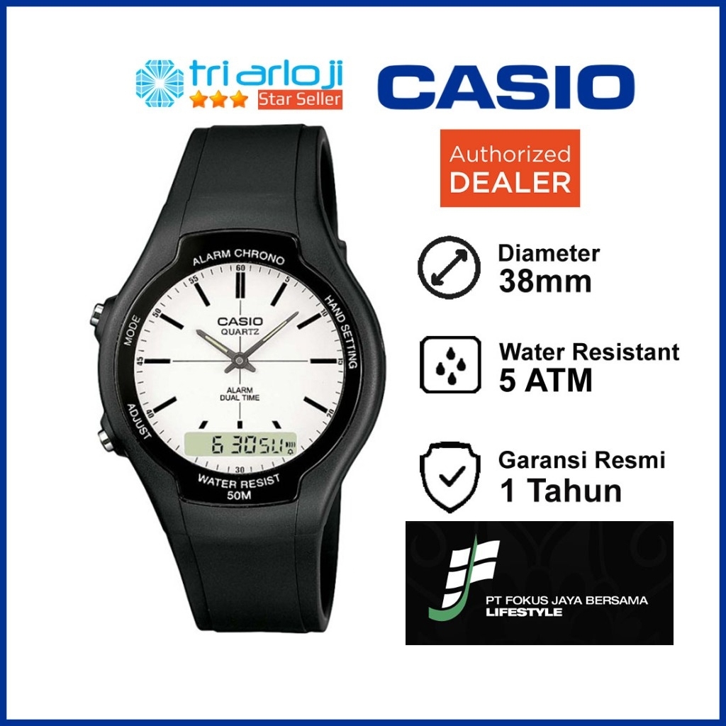 CASIO AW-90H-7EVDF Jam Tangan Unisex Pria Wanita Analog Digital Hitam AW90H AW-90H-7E