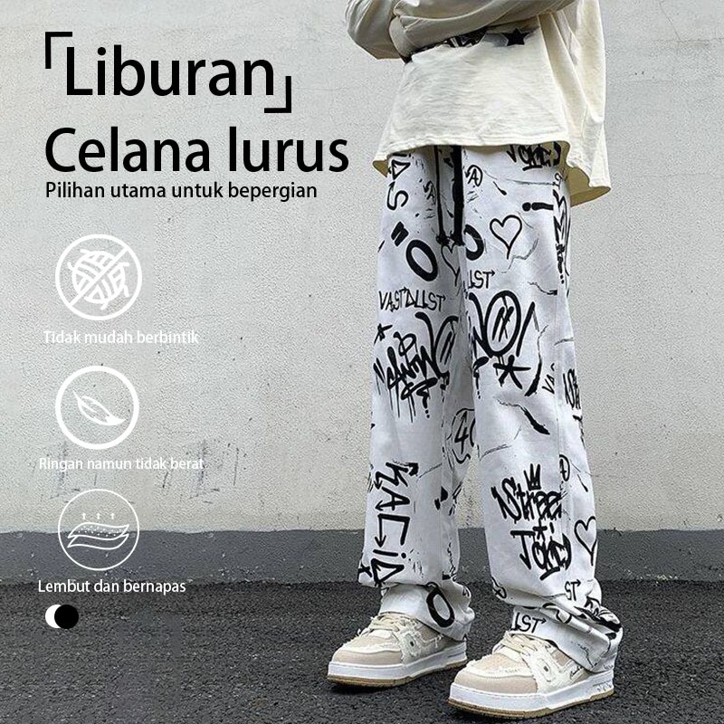 celana pria panjang Celana Baggy Pria   keren tali serut unisex celana corduroy hip hop pria ootd ga