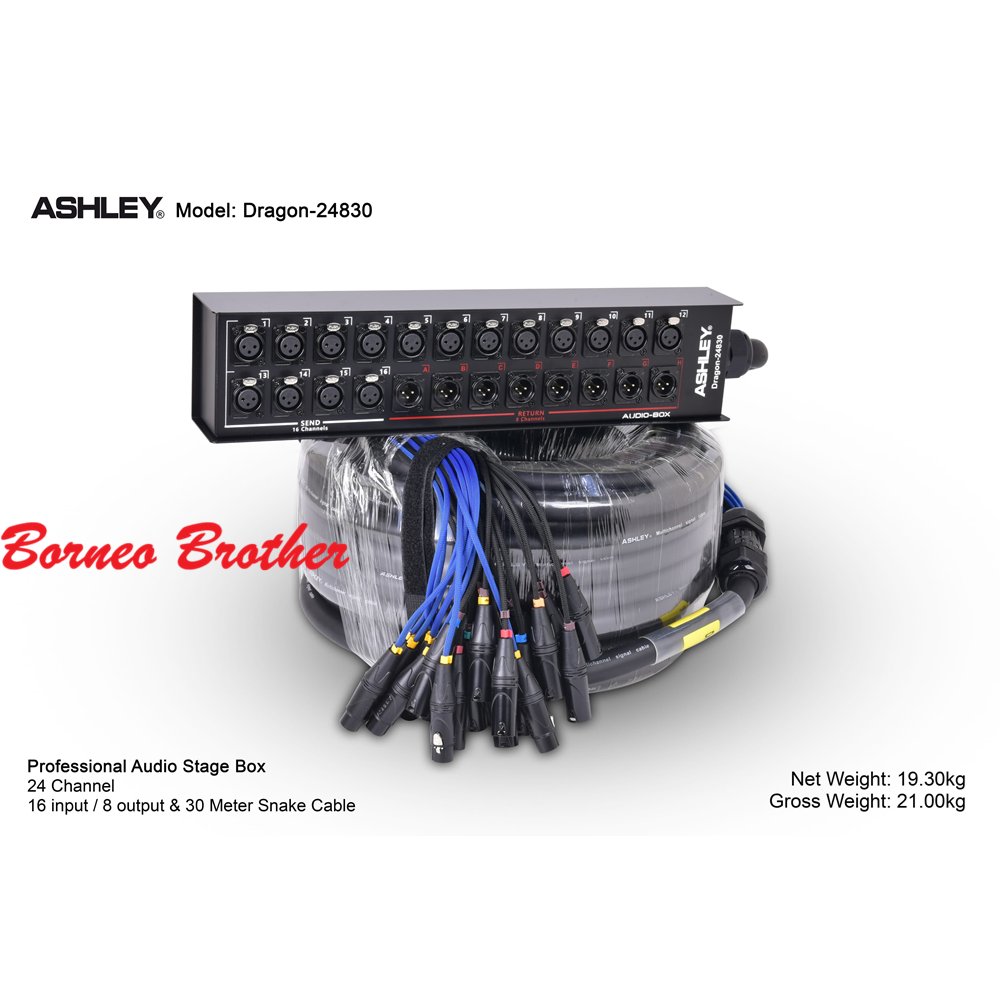 Ashley Dragon-24830 Original Snake Kabel 24 Channel 30 Meter 16 Input / 8 Output