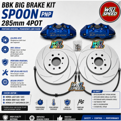 BBK BIG BRAKE KIT SPOON PNP 285mm 4POT JAZZ GE8 GK 5 BRIO OLD ATAU NEW HONDA CITY HATCHBACK GN1