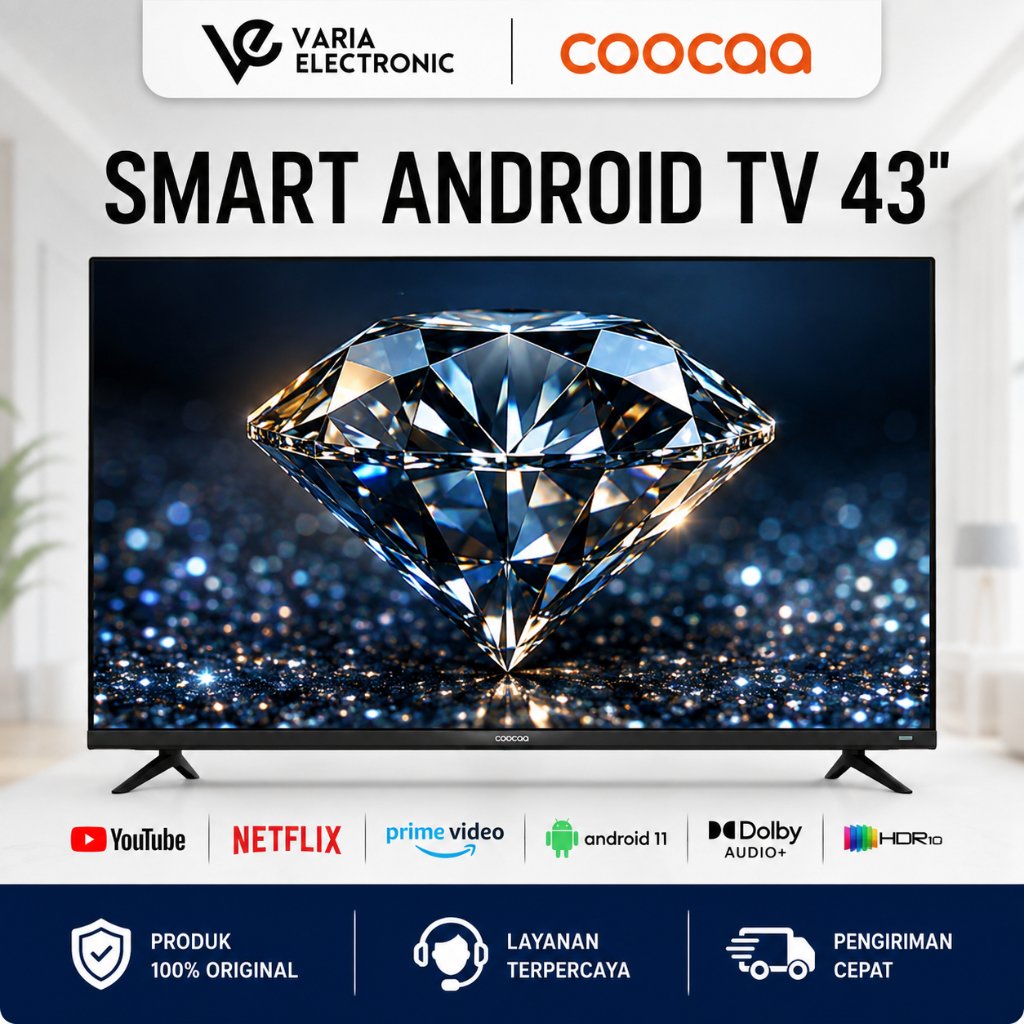 TV Smart Android 43 Inch Coocaa Android 11 Dolby Audio+ HDR10 - TV 43Z55 Youtube Netflix Garansi Res