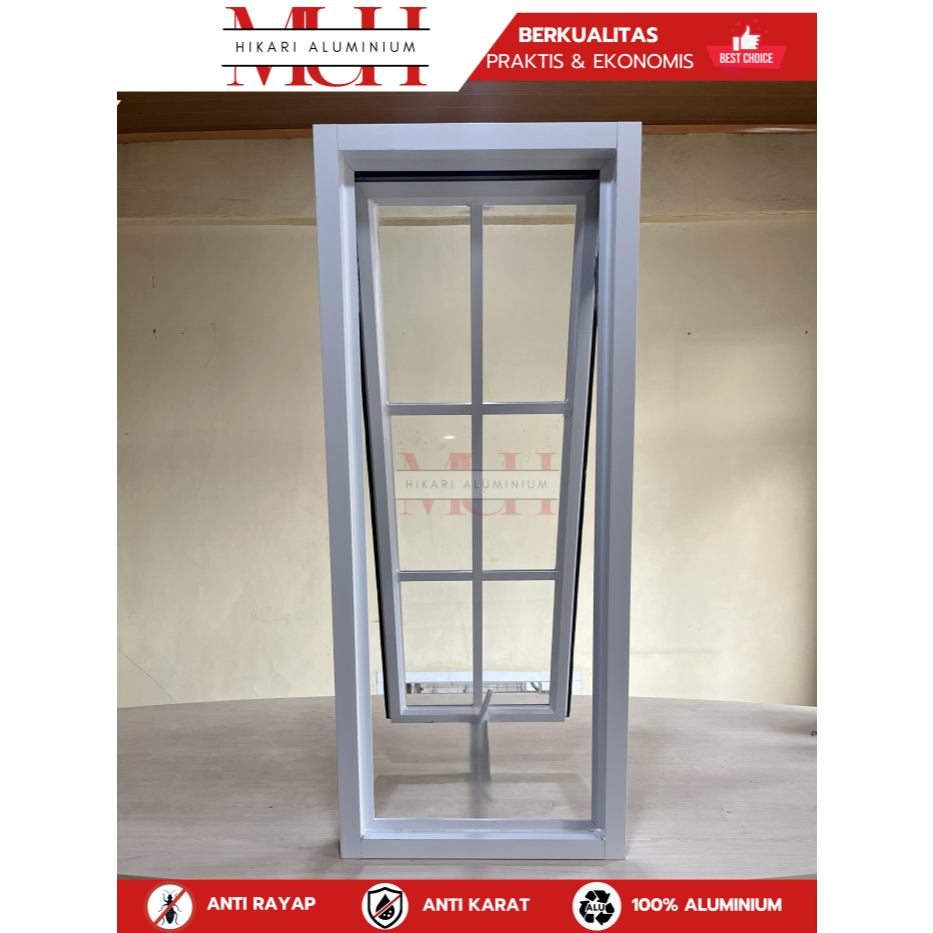 Jendela Aluminium Ornamen T120 x L40 Casement 1 Daun Kusen + Kaca