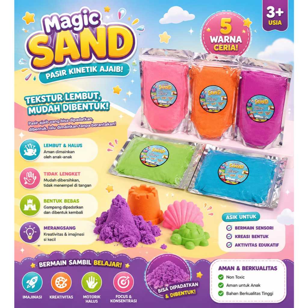MAINAN PASIR AJAIB ANAK PASIR WARNA WARNI 1KG